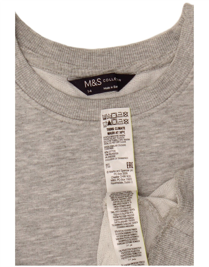Marks & Spencer Damen Crop Sweatshirt Pullover UK 14 Large Grau meliert