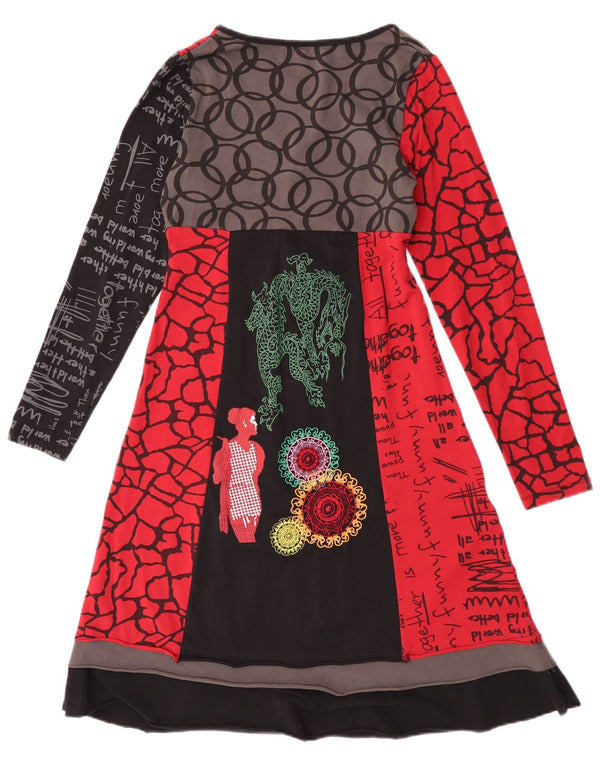 Desigual Womens Graphic A-Line Dress UK 10 Kleines rotes Farbblock