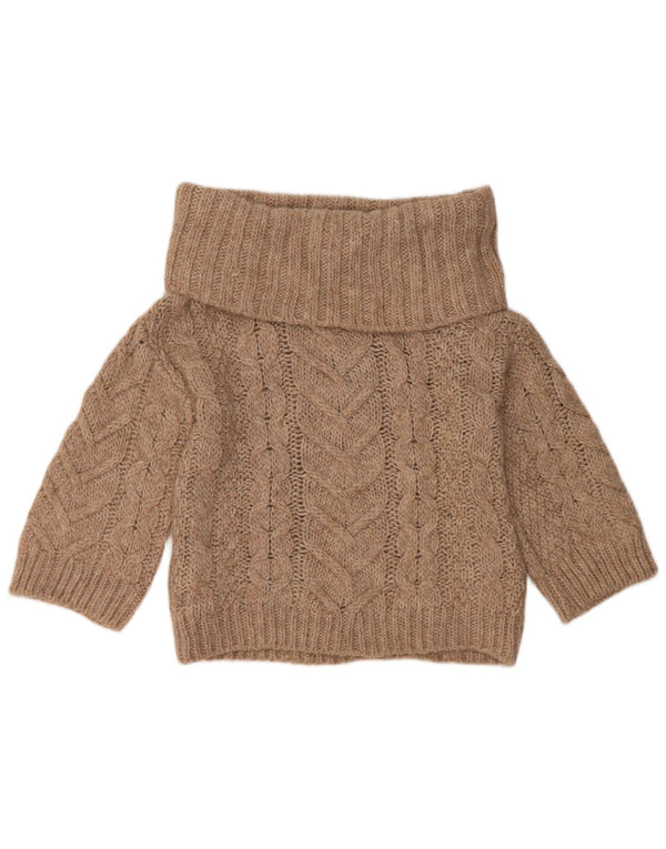 Benetton Damen-Pullover mit 3/4-Ärmeln und Rollkragen, Gr. 10, Größe S, Beige