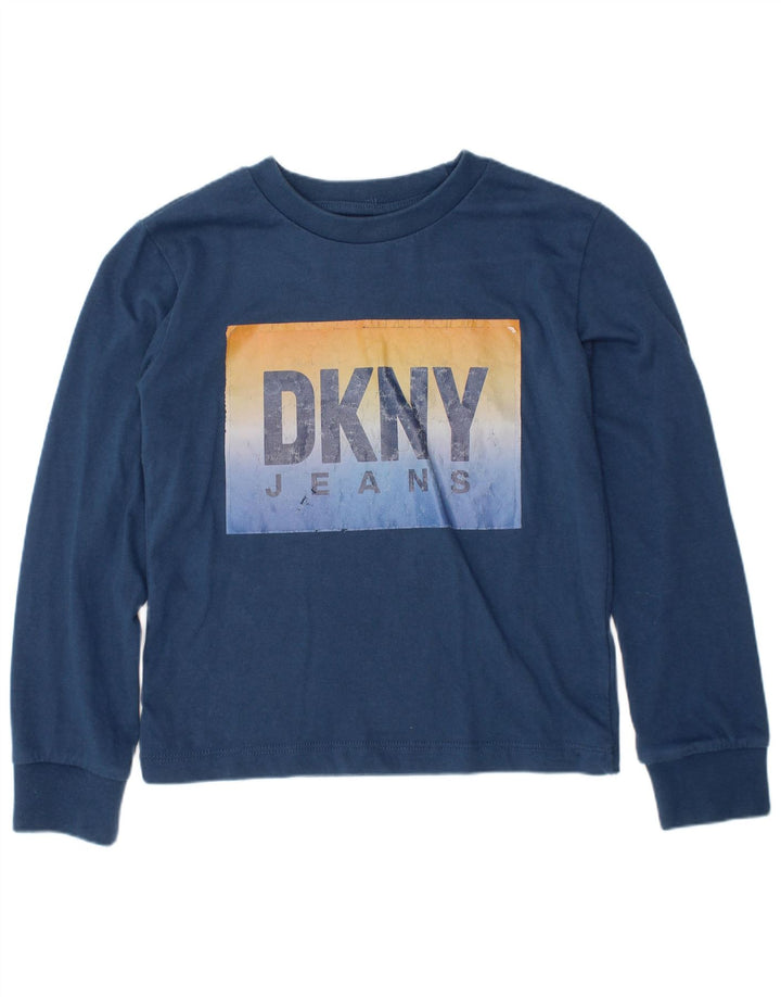 DKNY Jungen Grafik-Top, langärmelig, 5–6 Jahre, marineblaue Baumwolle