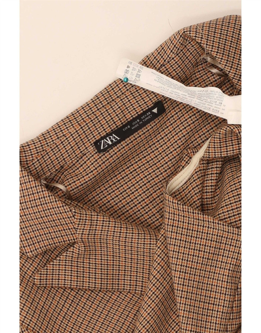 Zara Damen Crop Blazer Jacke UK 10 Small Brown Check Polyester