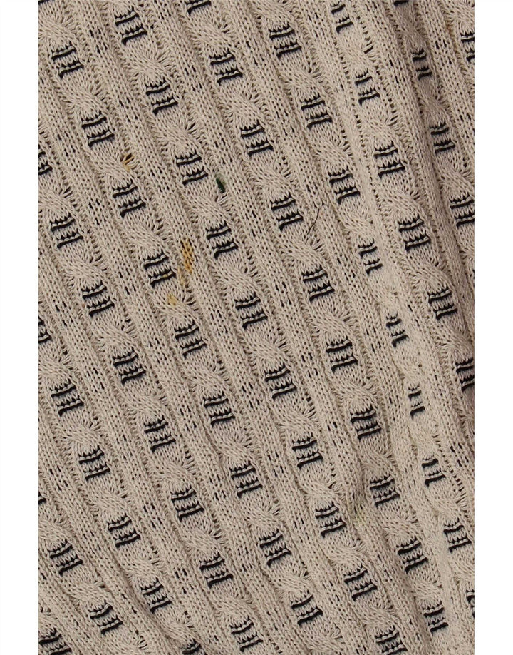 Monello Herren-Pullover mit V-Ausschnitt, IT 52, große beige gestreifte Baumwolle