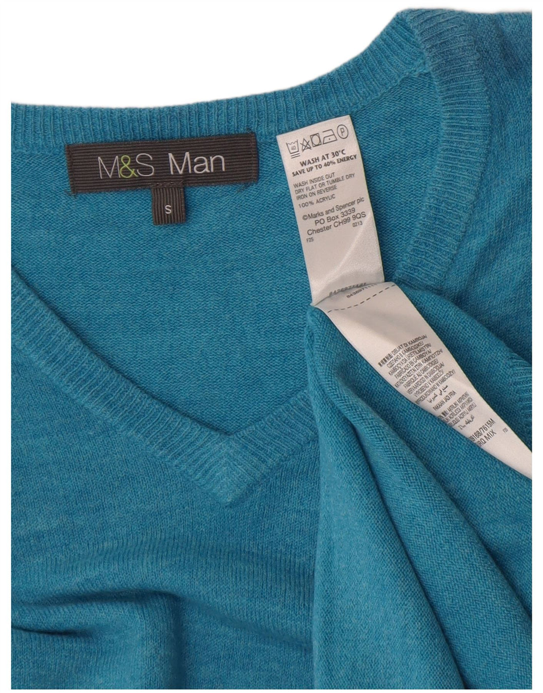 Marks & Spencer Herren-Pullover mit V-Ausschnitt, klein, Türkis meliert