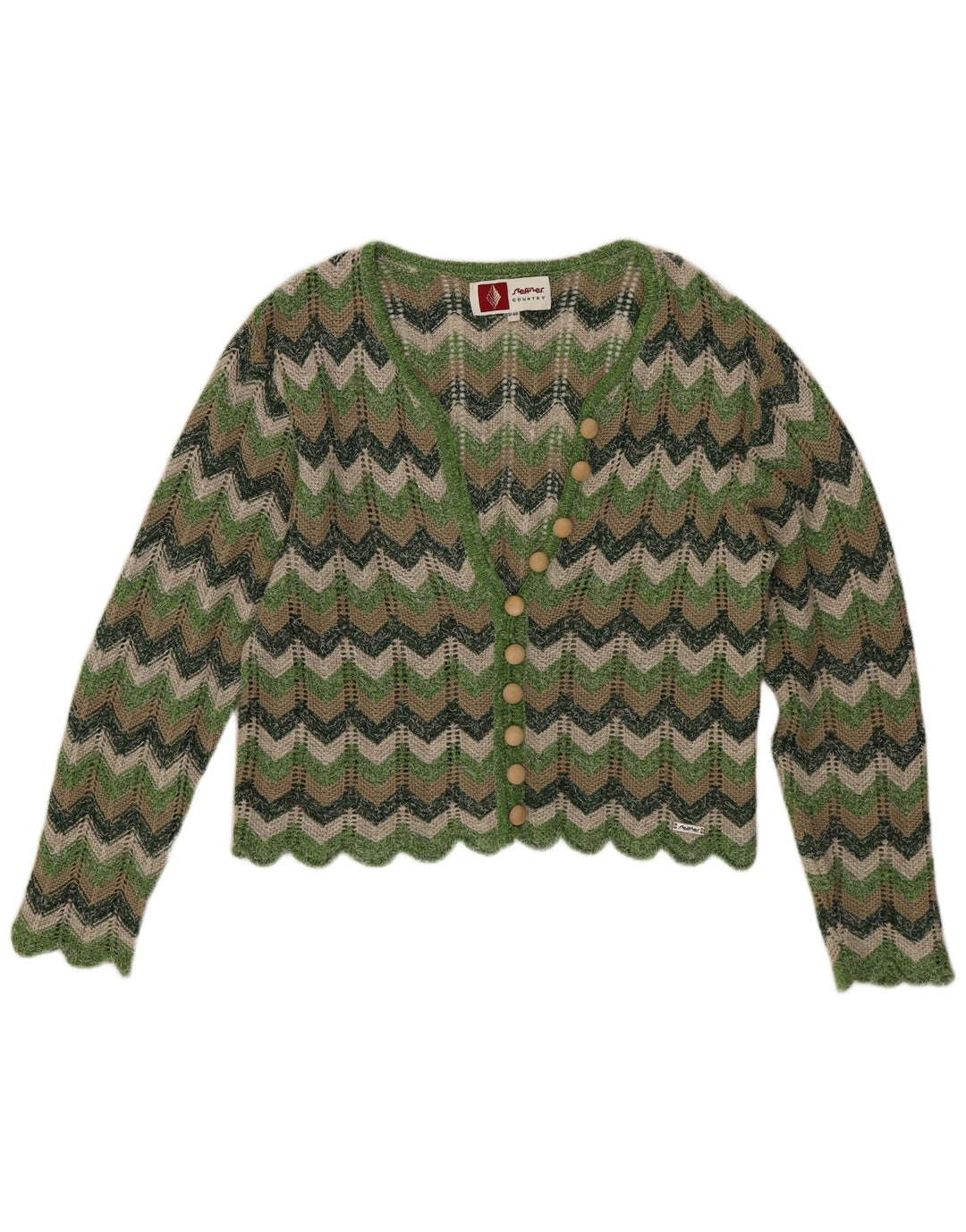 Steffner Damen Crop Cardigan Pullover EU 40 Mittelgrüner Chevron
