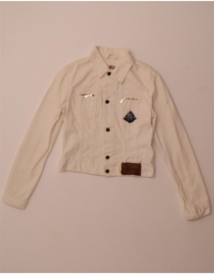 ROY ROGERS Womens Crop Denim Jacket UK 10 Small Off White