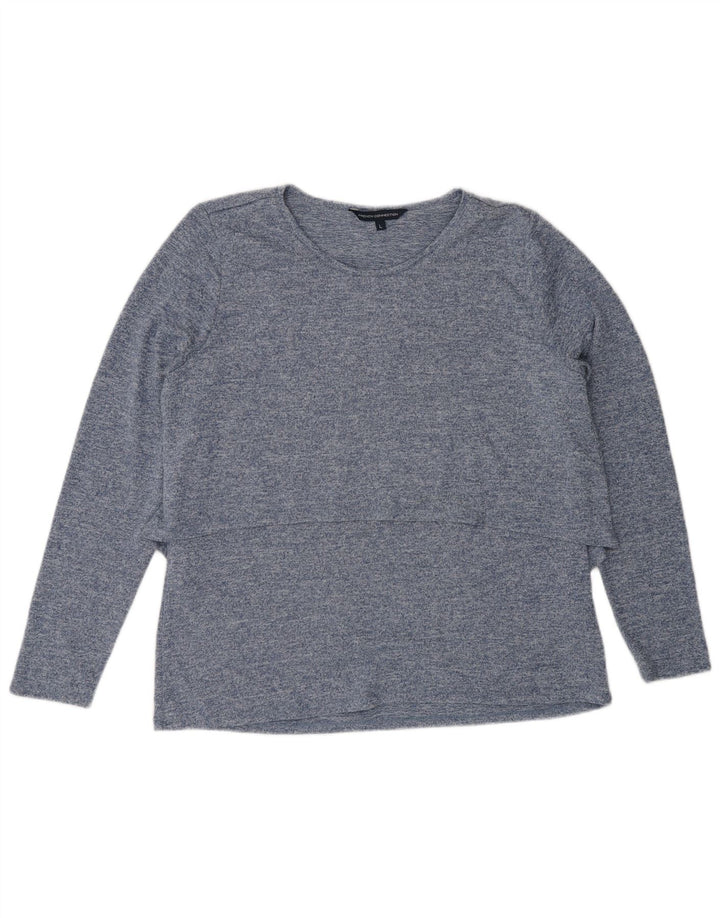 French Connection Damen-Oberteil, langärmelig, UK-Größe 44, Größe L, blau geflecktes Polyester