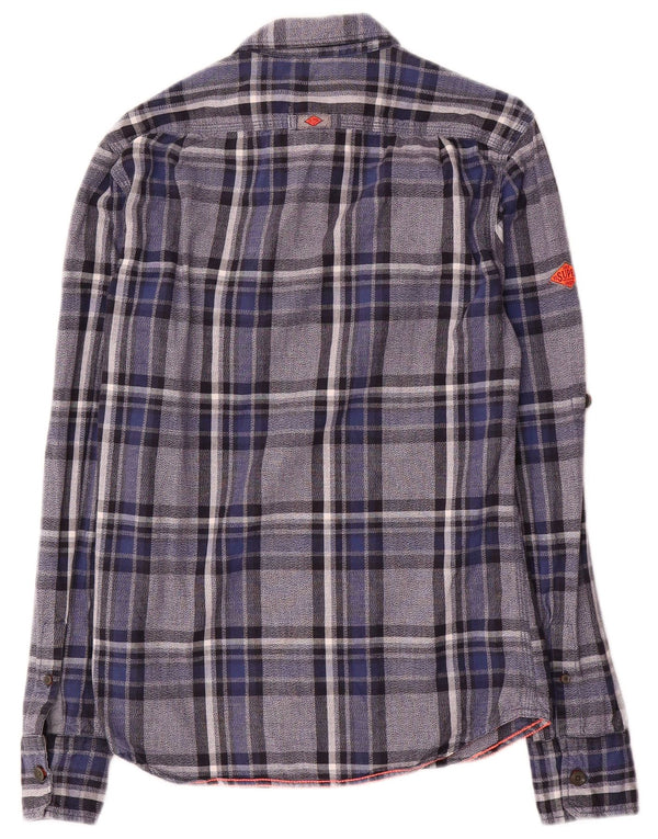 Superdry Herren-Flanellhemd, klein, blau kariert, Baumwolle
