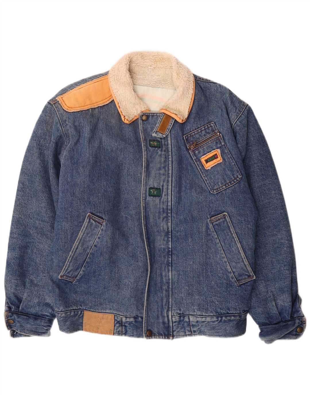 Mash Herren Denim Sherpa Jacke UK 40 Large Blau Baumwolle