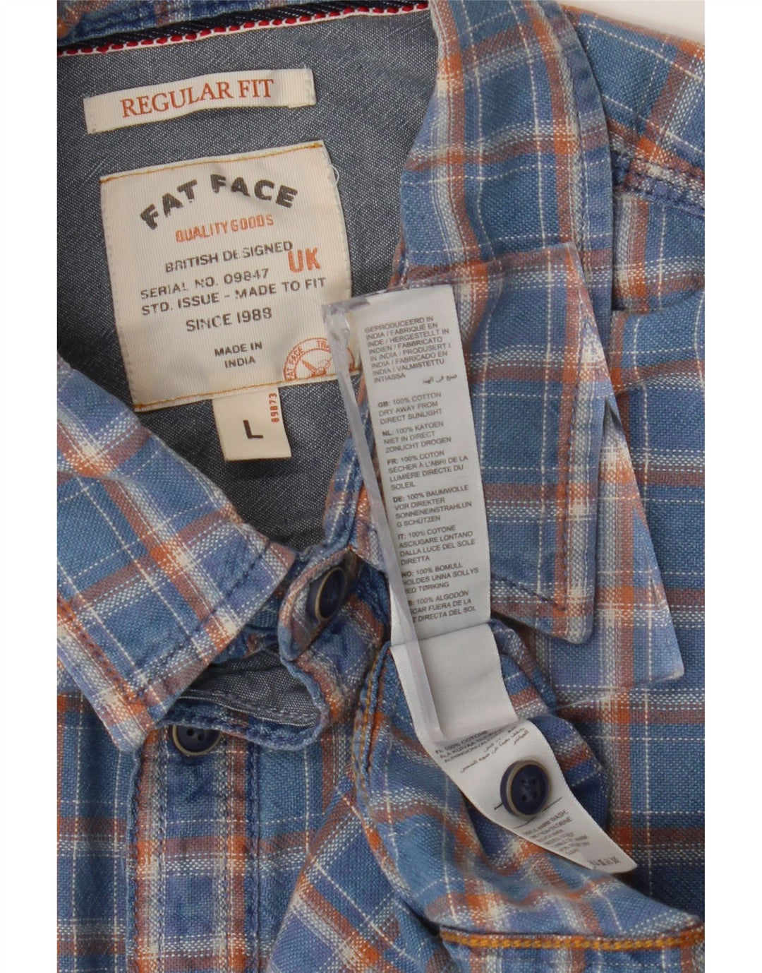 Fat Face Herren-Hemd, kurzärmelig, normale Passform, groß, blau kariert, Baumwolle