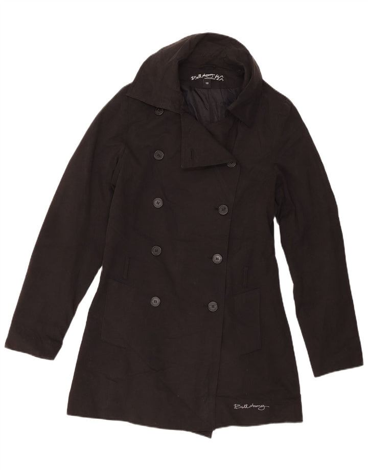Billabong Damen Zweireihiger Mantel UK 10 Small Schwarze Baumwolle