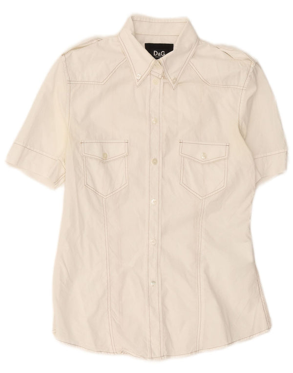 Dolce & Gabbana Damen Kurzarm-Militärhemd IT 40 Small Weiße Baumwolle