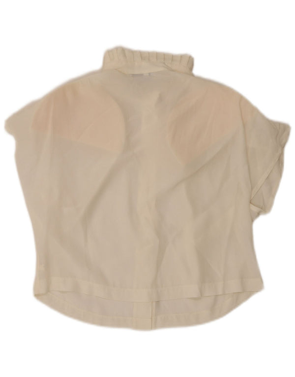 Vintage Damen Crop Kurzarm-Hemdbluse IT 44 Medium Off White