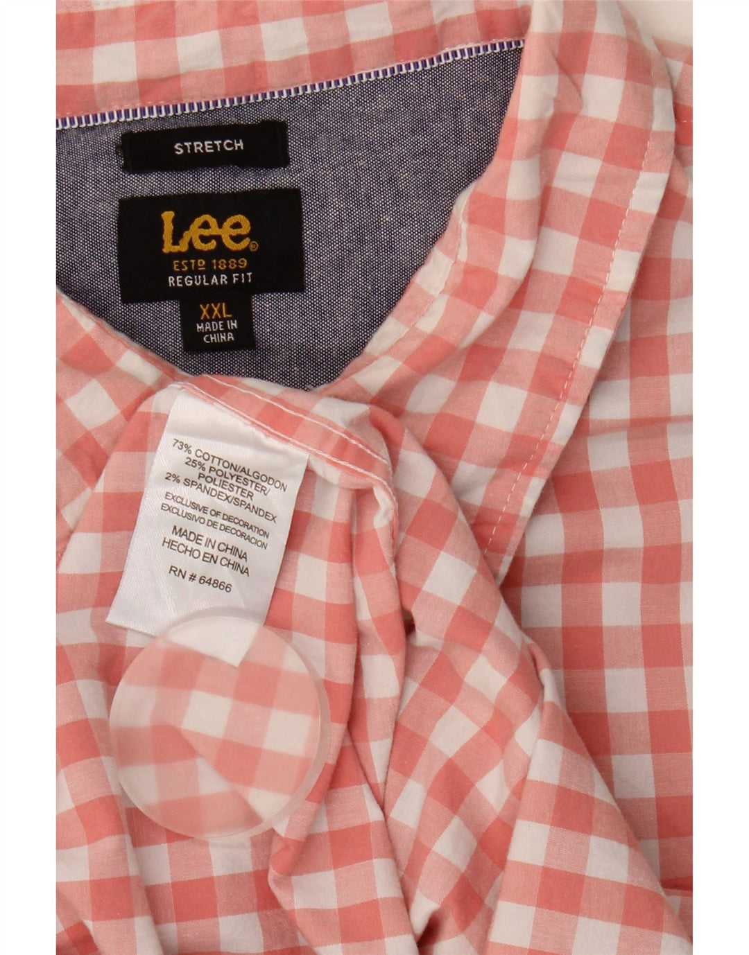 Lee Herren-Stretch-Kurzarmhemd mit normaler Passform, 2XL, rosa Gingham-Baumwolle