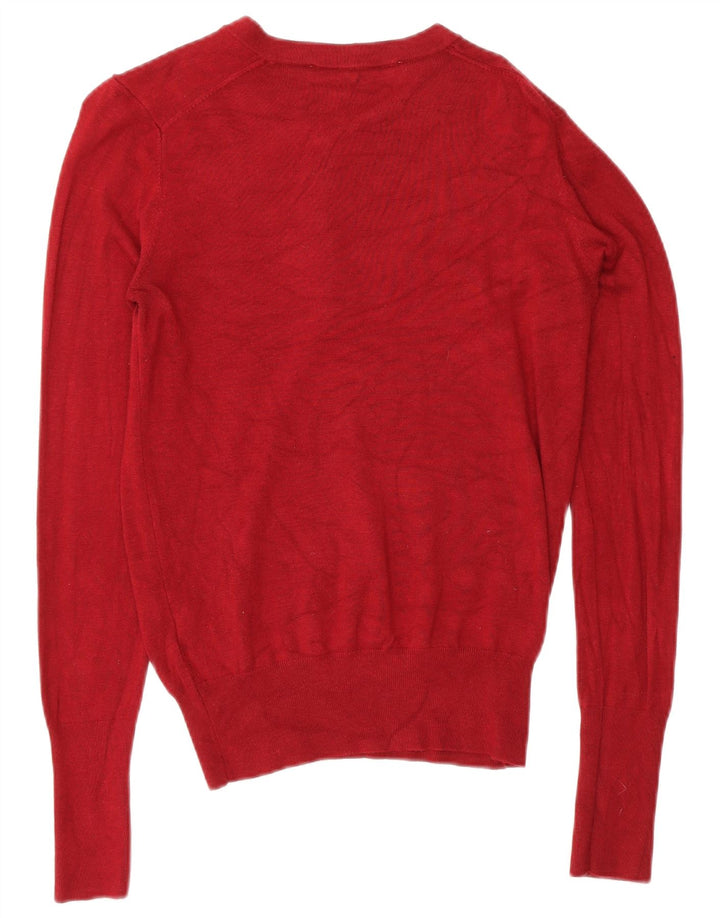 Zara Damen-Pullover mit Knopfkragen, Gr. 12, mittlere bordeauxrote Viskose