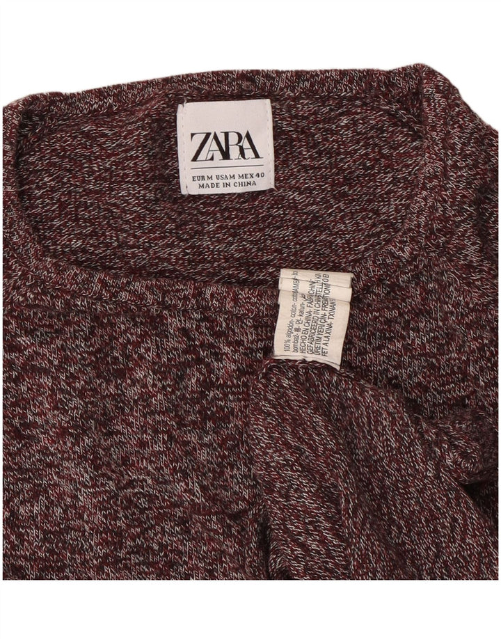 Zara Herren-Pullover mit Rundhalsausschnitt, mittelgroß, burgunderrot gefleckte Baumwolle