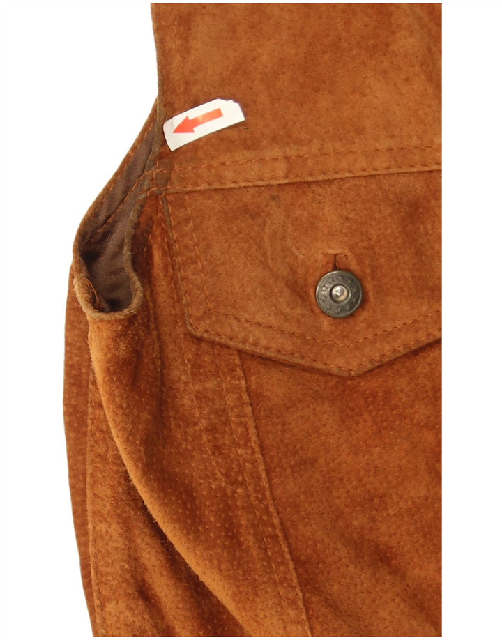 Vintage Damen Crop Wildleder Gilet UK 8 Small Brown
