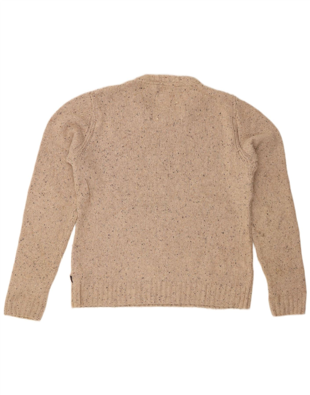FAT FACE Herren-Pullover mit Rundhalsausschnitt, mittelbeigefarbene gesprenkelte Baumwolle