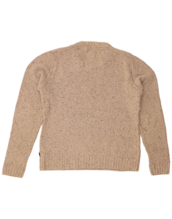 FAT FACE Herren-Pullover mit Rundhalsausschnitt, mittelbeigefarbene gesprenkelte Baumwolle