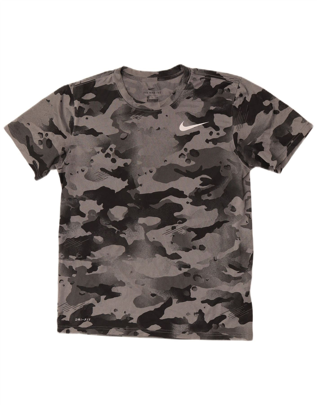 Nike Herren Dri Fit T-Shirt-Oberteil aus mittelgrauem Camouflage-Polyester