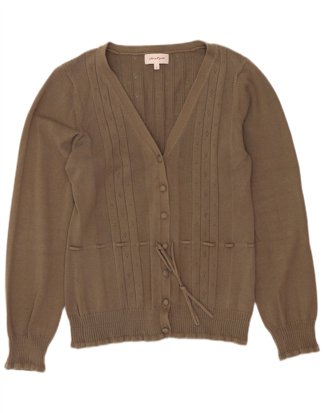 Vintage Damen Cardigan Pullover UK 10 Kleine braune Baumwolle