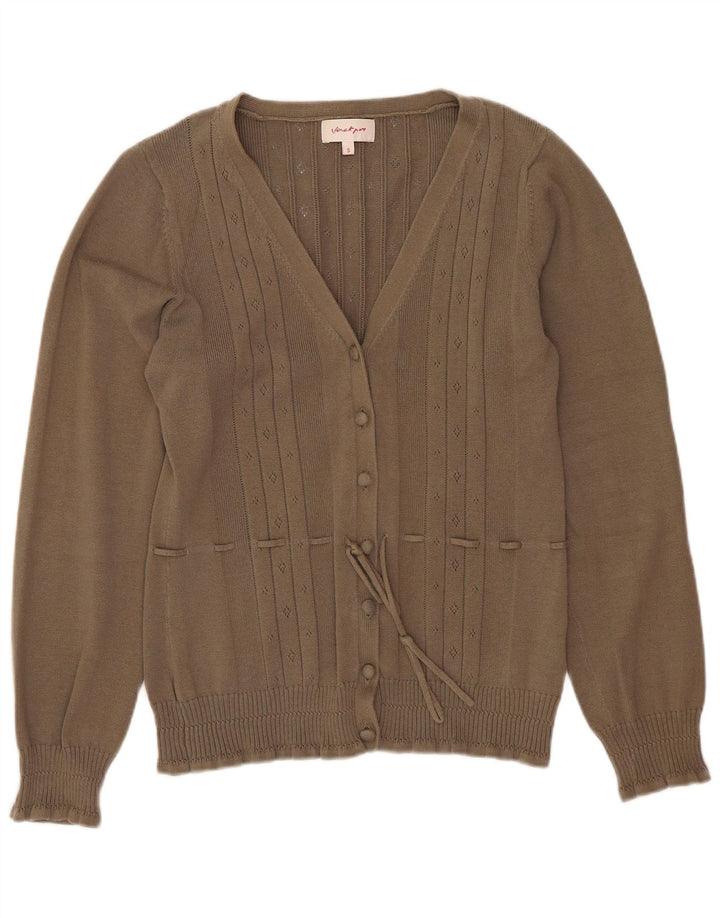 Vintage Damen Cardigan Pullover UK 10 Kleine braune Baumwolle