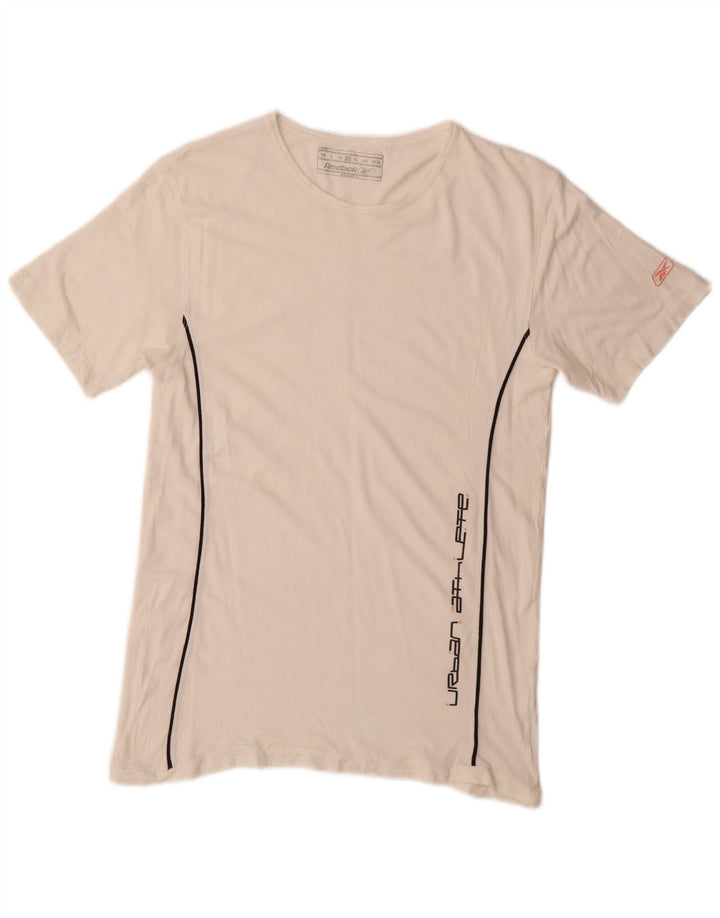 Reebok Herren Grafik T-Shirt Top Large Weiß Viskose