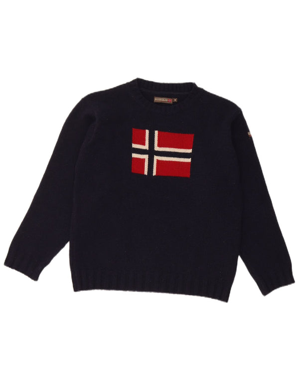 Napapijri Jungen-Pullover mit grafischem Rundhalsausschnitt, 9–10 Jahre, Marineblau