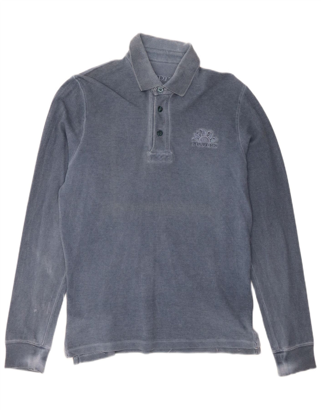 SUNDEK Herren-Langarm-Poloshirt, klein, blaue Baumwolle
