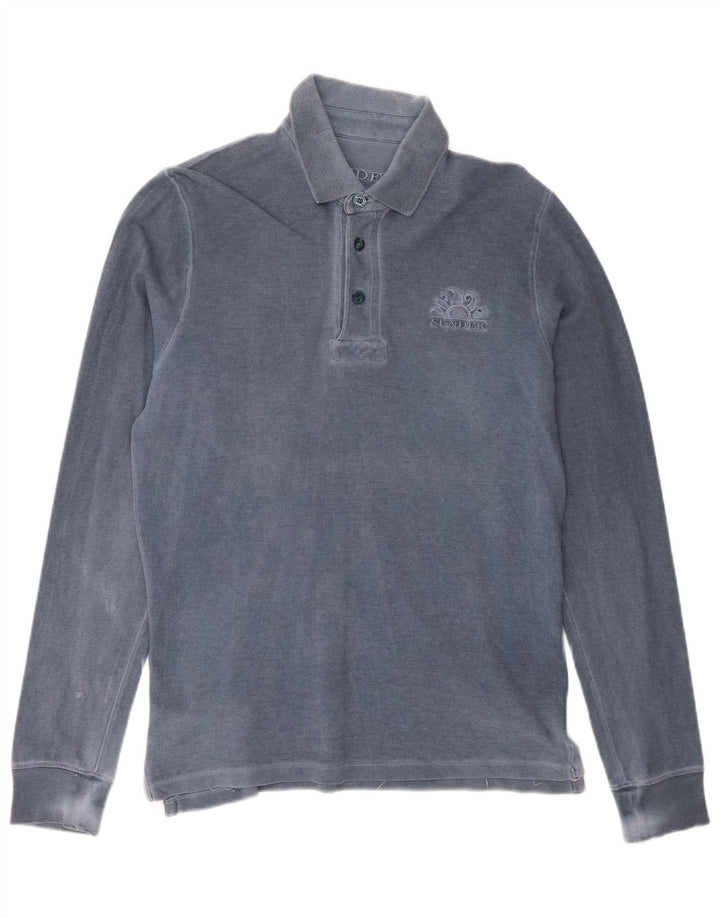 SUNDEK Herren-Langarm-Poloshirt, klein, blaue Baumwolle