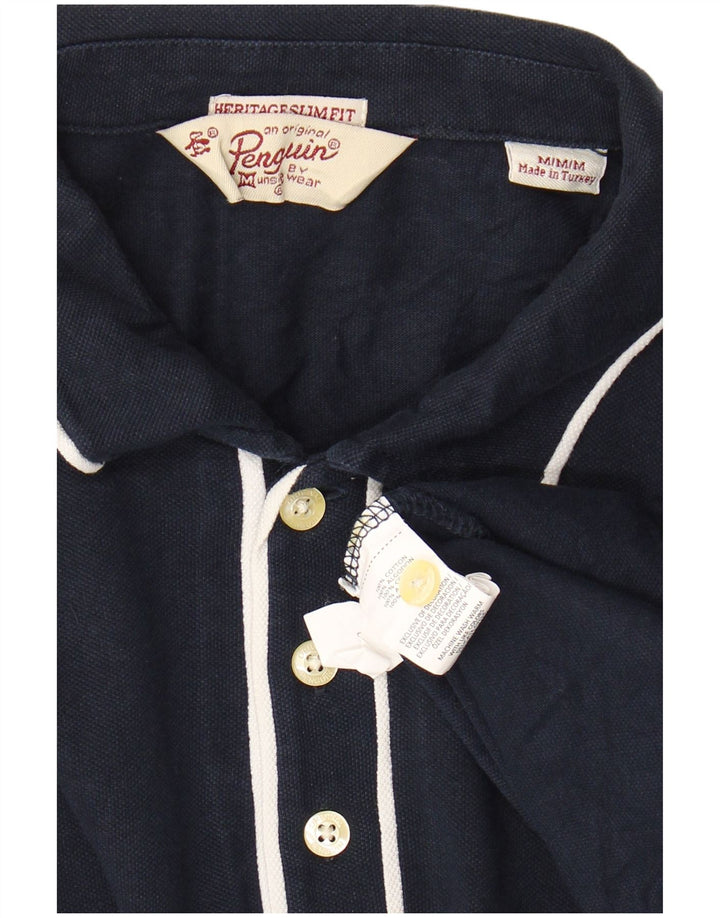 PENGUIN Herren Heritage Langarm-Slim-Fit-Poloshirt in mittlerem Marineblau