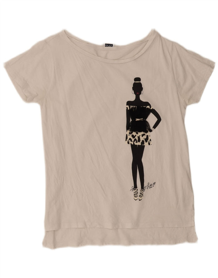 Liu Jo Damen Grafik-T-Shirt-Oberteil UK 14 Mittelweiße Baumwolle