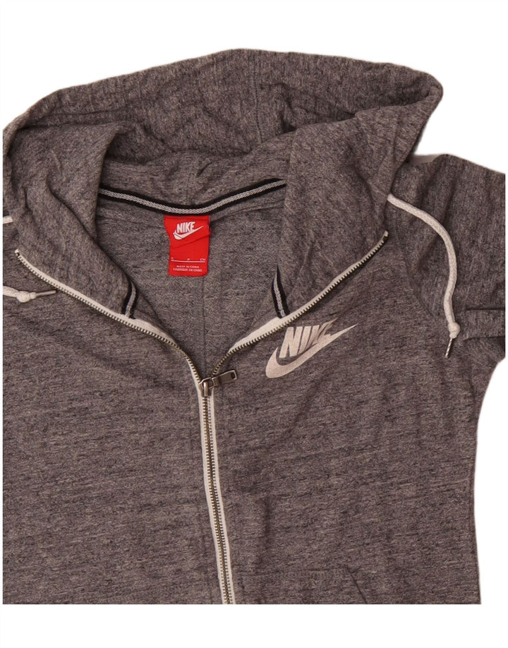NIKE Damen-Kapuzenpullover mit Reißverschluss, Gr. 10, klein, grau geflecktes Polyester