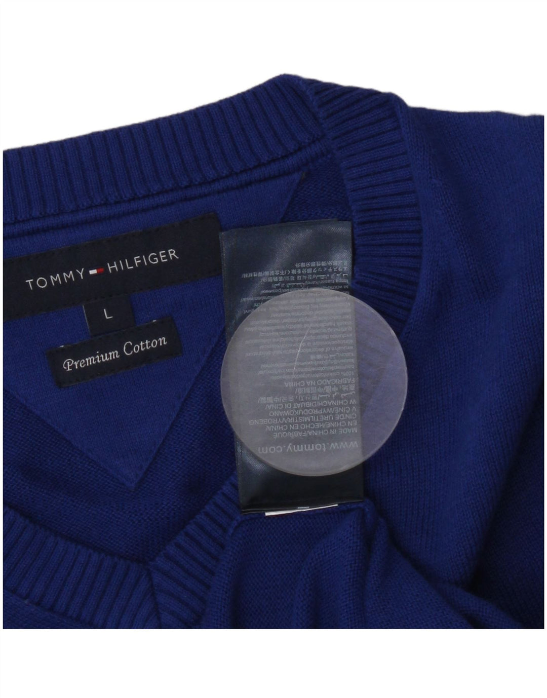 Tommy Hilfiger Herren-Pullover mit V-Ausschnitt, groß, aus blauer Baumwolle