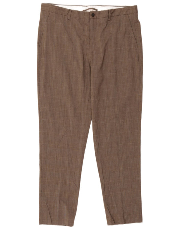 Zara Herren Tapered Chino Hose EU 46 XL W36 L30 Braun kariertes Polyester
