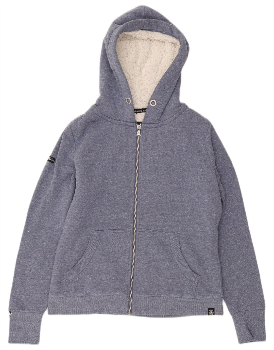 Superdry Damen-Kapuzenpullover mit Reißverschluss, UK 16, Größe L, Blau, Polyester