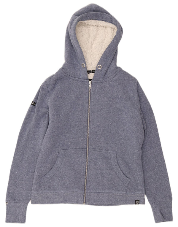Superdry Damen-Kapuzenpullover mit Reißverschluss, UK 16, Größe L, Blau, Polyester
