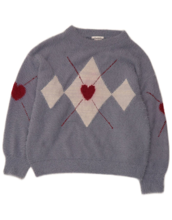 Zara Mädchen-Pullover mit Rundhalsausschnitt, 13–14 Jahre, blaues Argyle/Diamant-Acryl
