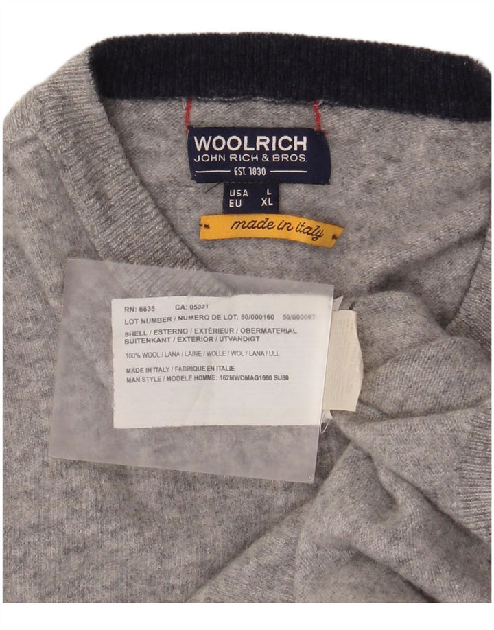 Woolrich Damen-Pullover mit Rundhalsausschnitt, UK 16, Größe L, graue Wolle