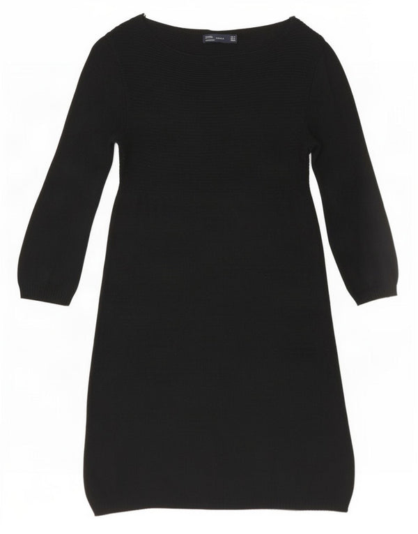 Zara Damen-Pulloverkleid mit 3/4-Ärmeln, Größe S, Schwarz, Baumwolle