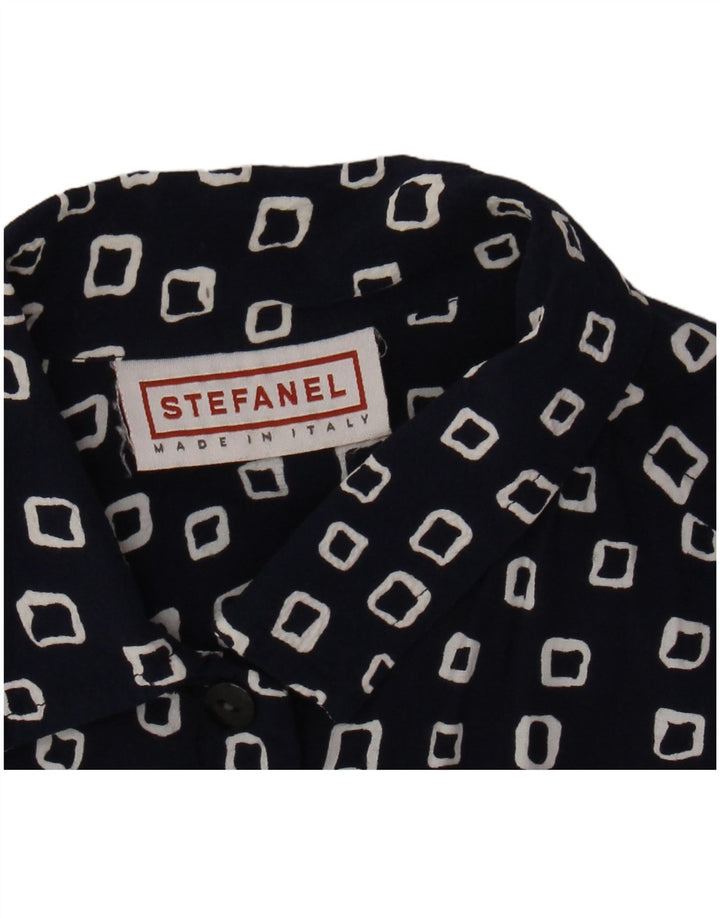 STEFANEL Damenhemd UK 16 Large Marineblau Geometrisch