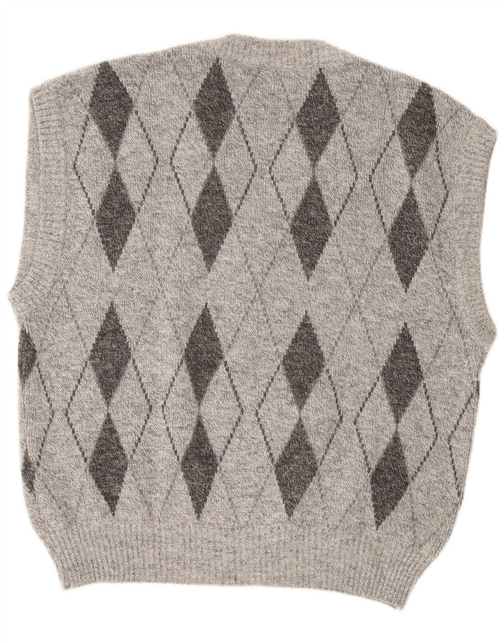 Vintage Herren Weste Tank Top Groß Grau Argyle/Diamant