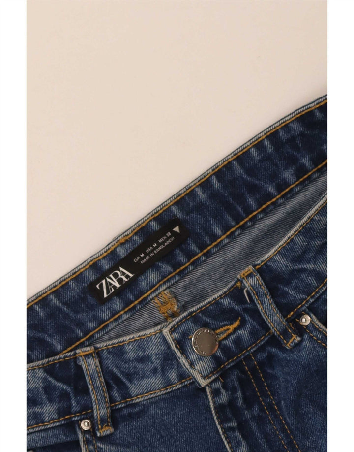 Zara Damen Mini-Jeansrock Medium W28 Blau Geometrisch