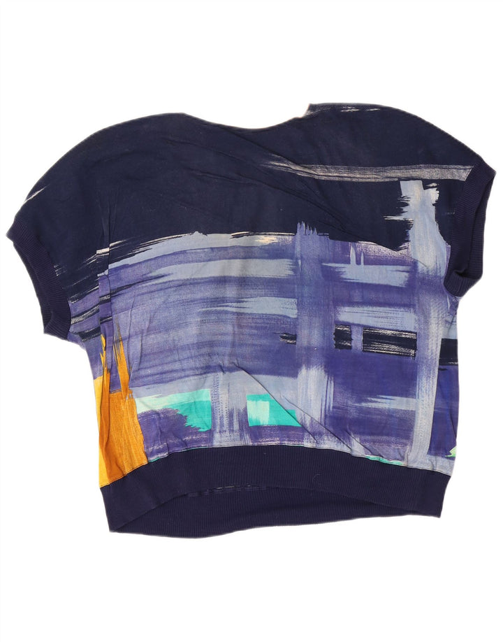 Armando Calo Damen-Blusenoberteil mit abstraktem Muster IT 46 Large Marineblau