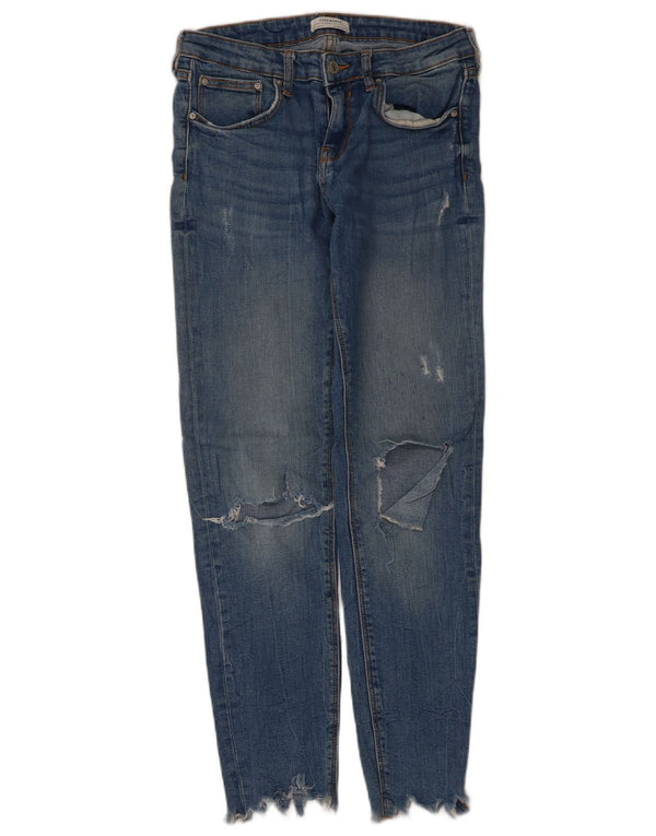Zara Damen Distressed Slim Jeans EU 38 Small W28 L28 Blau