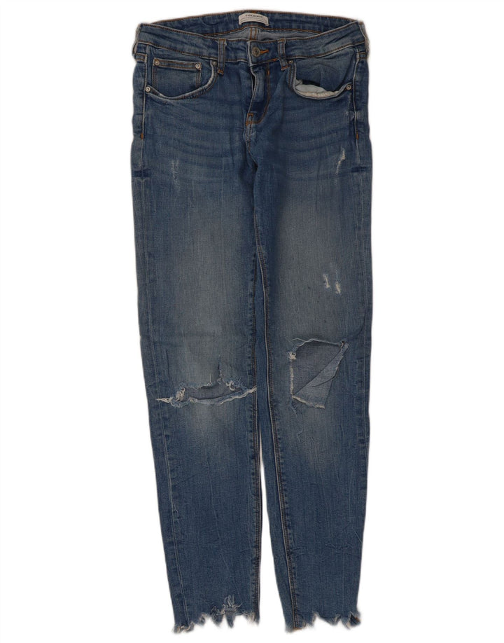 Zara Damen Distressed Slim Jeans EU 38 Small W28 L28 Blau