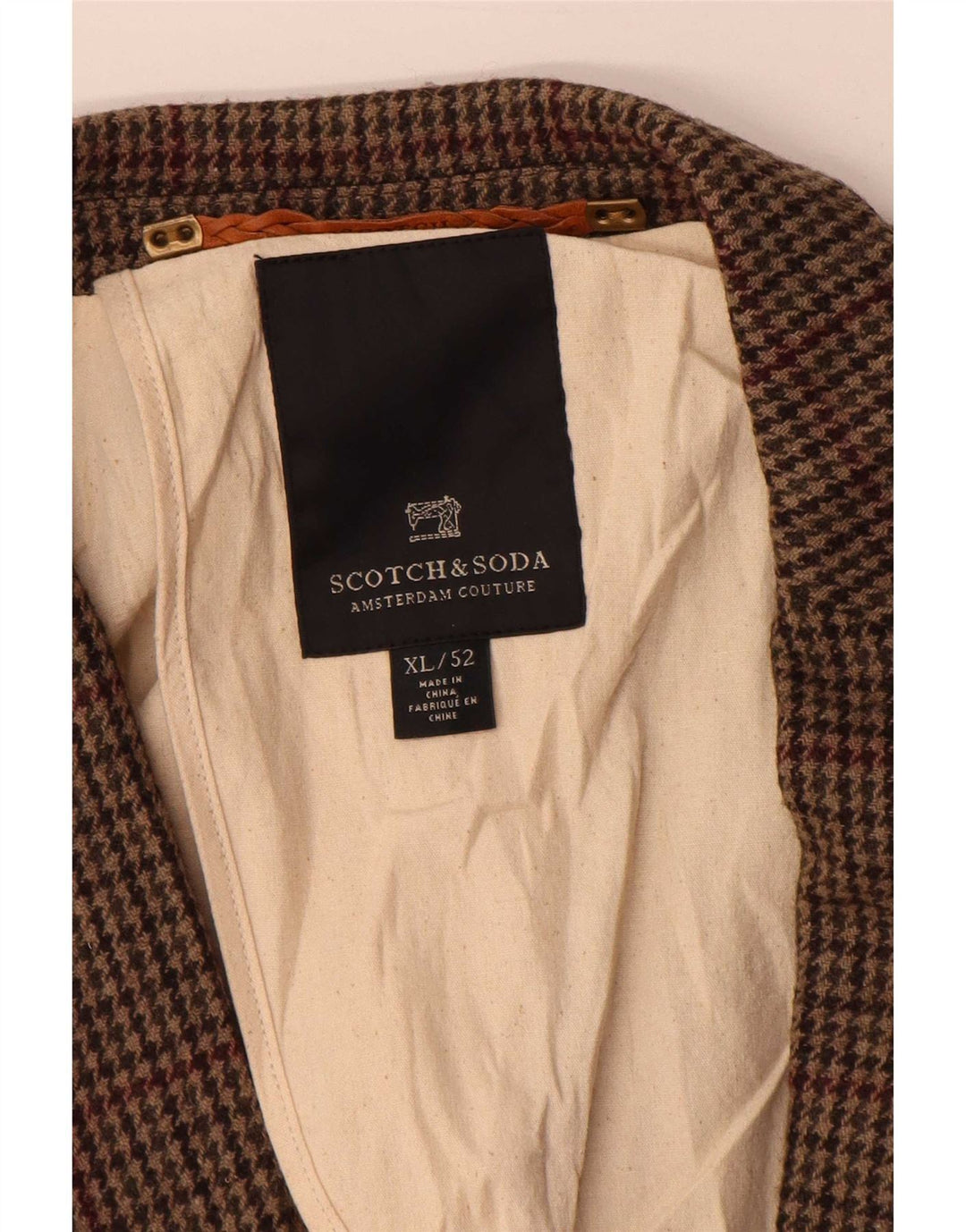 Scotch & Soda Herren 2-Knopf-Blazerjacke IT 52 XL Braune Hahnentrittwolle