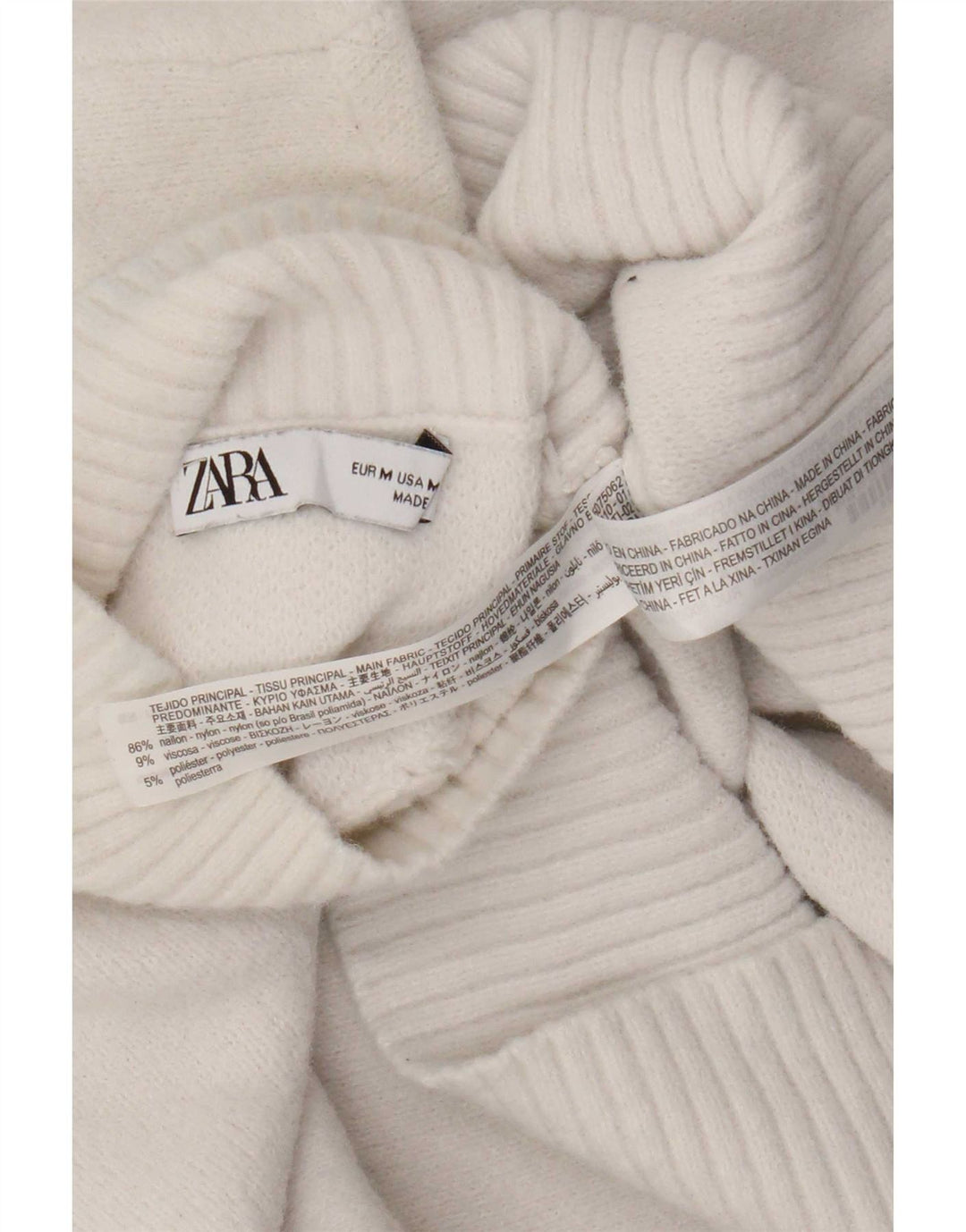 Zara Damen-Pullover mit Rollkragen, UK 12, mittelweißes Nylon