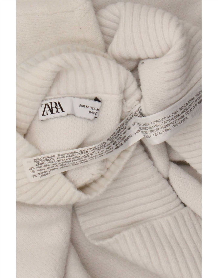 Zara Damen-Pullover mit Rollkragen, UK 12, mittelweißes Nylon