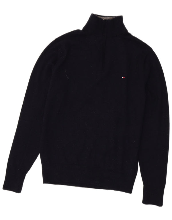 TOMMY HILFIGER Herren-Pullover mit Reißverschluss am Hals, groß, marineblaue Lammwolle