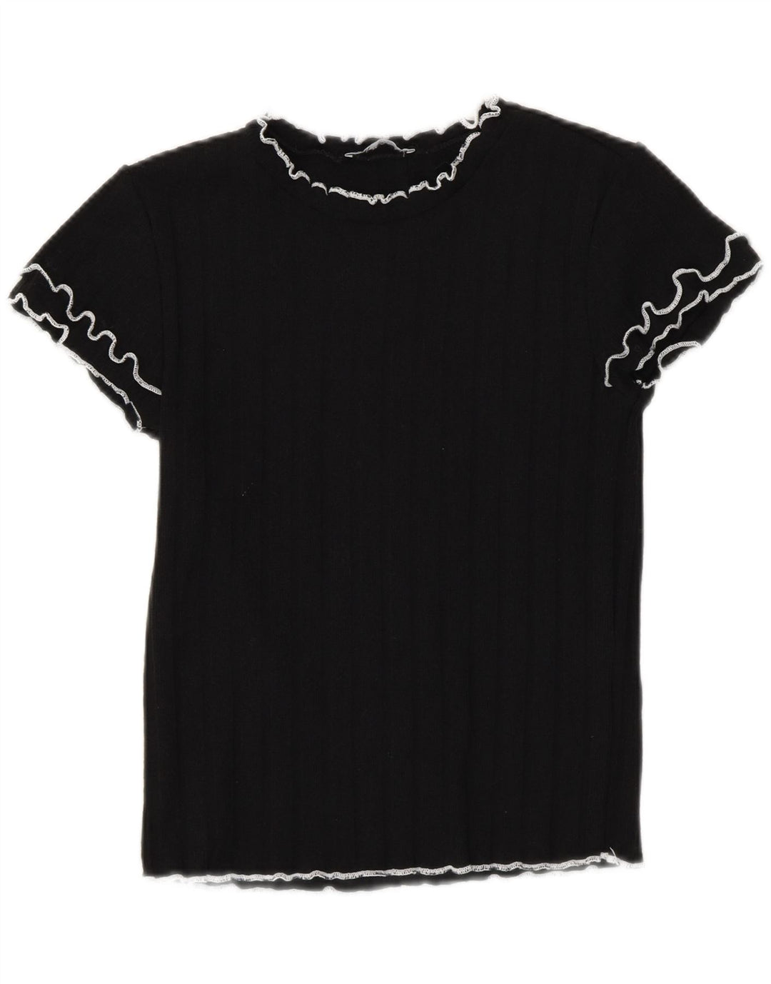 Zara Damen Crop T-Shirt Top UK 12 Medium Schwarz Polyester